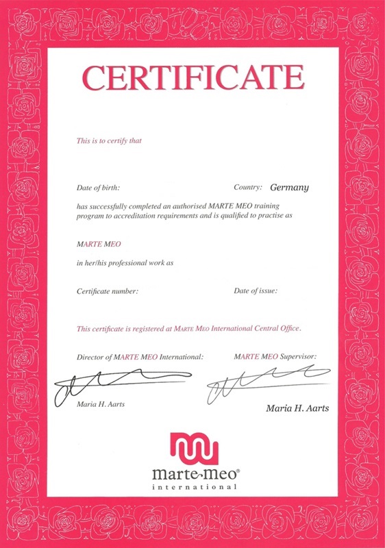 Marte Meo Ausbildung, Internationales Zertifikat für Marte Meo -Ausbildung